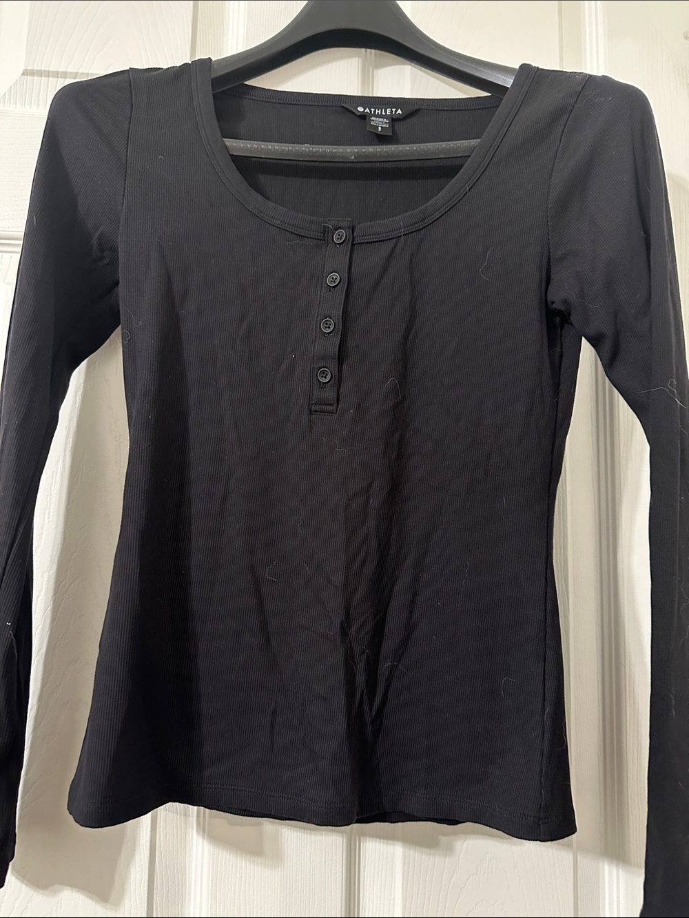Athleta Black Ribbed Long Sleeve Henley Top